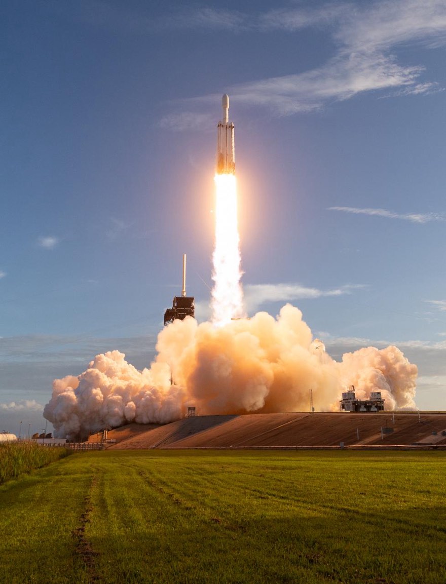 A SpaceX Falcon Heavy lifts off from Launch Complex 39A at NASA's Kennedy Space Center.